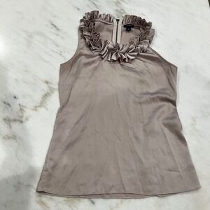 Ann Taylor Ruffle Neck Sleeveless Top Blouse‎ Women's Size 0 Career